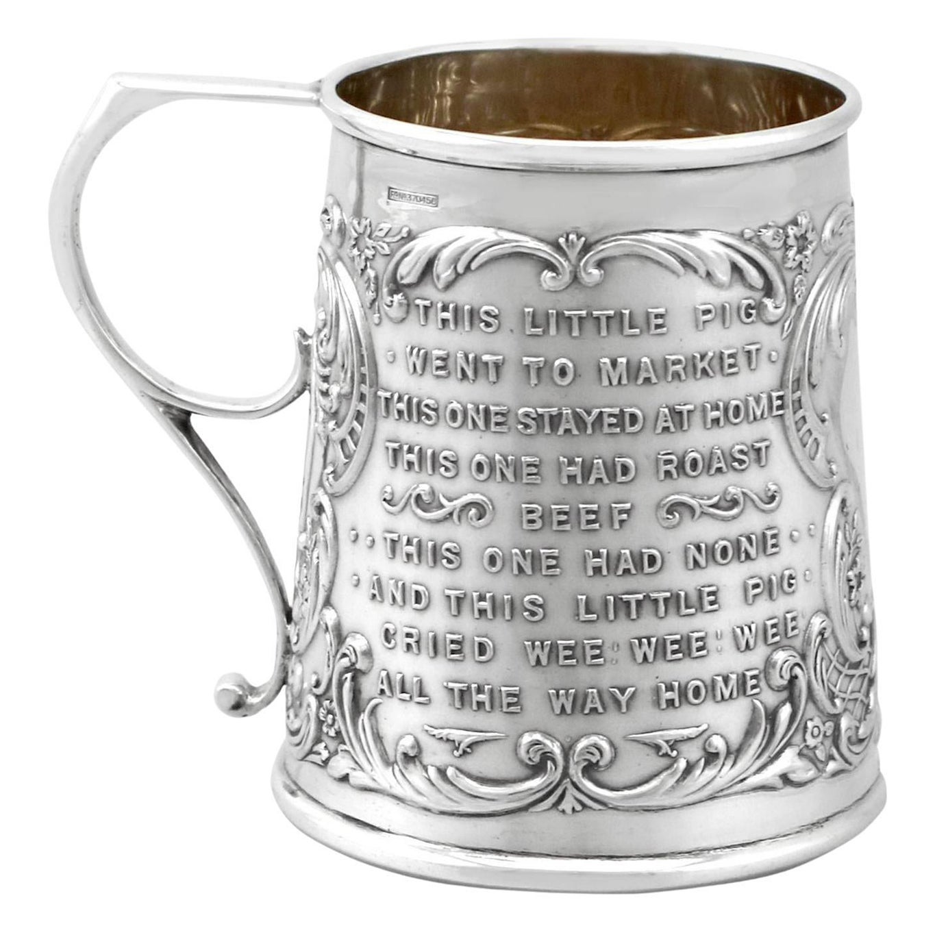 Goldsmiths & Silversmiths Antique Edwardian Sterling Silver Christening Mug For Sale