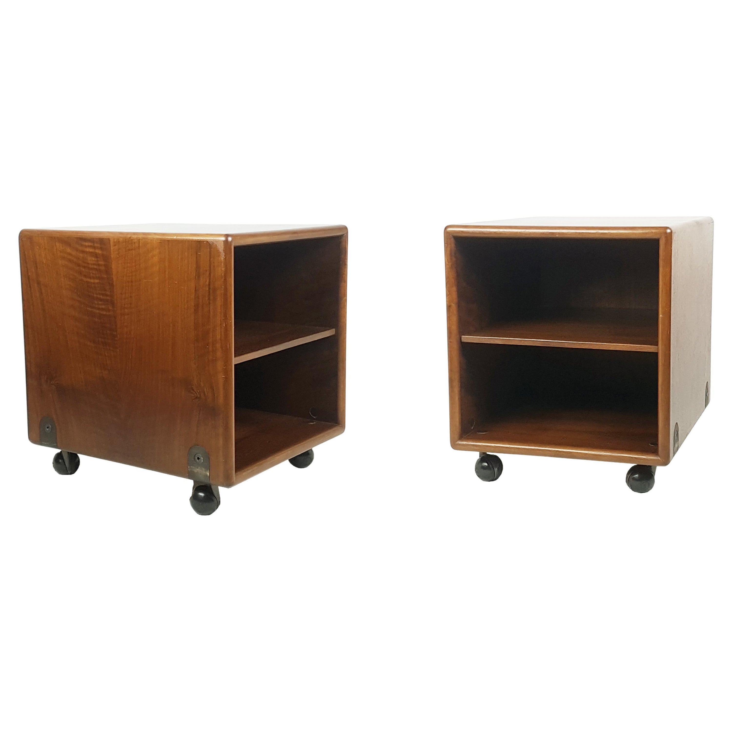 Pair of Walnut & Anodized Metal 1960s Nightstands by Silvio Coppola for Bernini