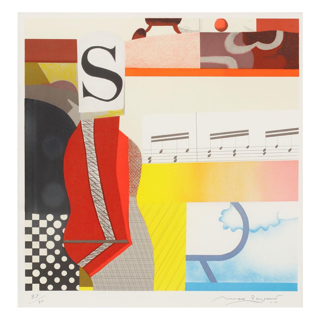 Max Papart-Komposition mit dem Buchstaben S, Farblithographie im Angebot