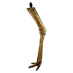 Large Zoomorphic Floor Lamp in Welded Brass Shaped like an Animal Leg