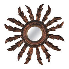 Antique Sunburst Convex Mirror in Small Scale, Baroque Style