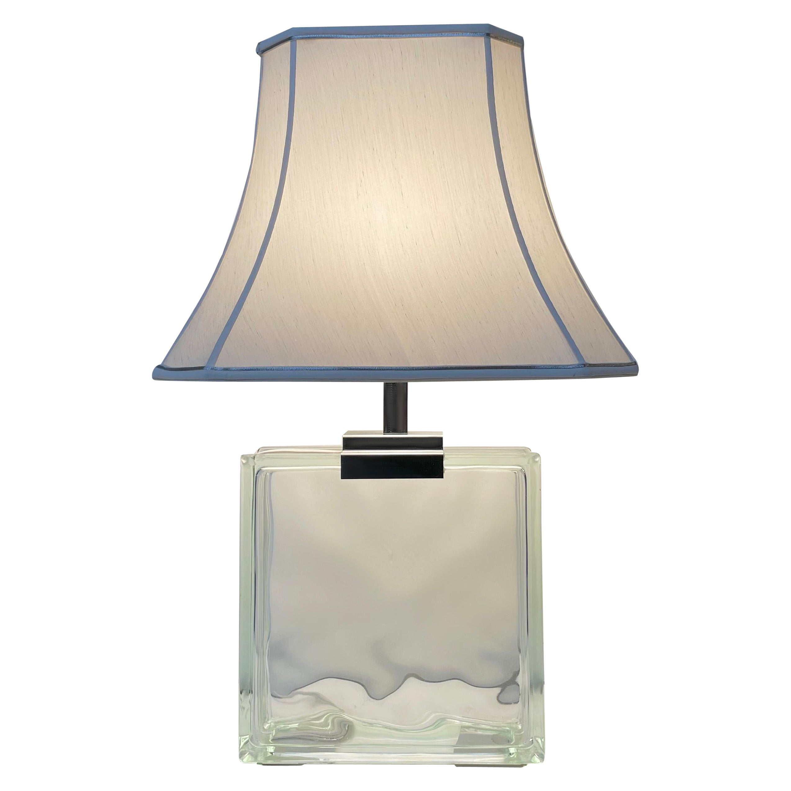 Grande lampe de bureau moderne mi-siècle moderne en verre transparent et chrome Raymor en vente