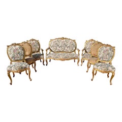 Antique Gilt Wood Louis XV Style Lounge '7 Pieces', 19th Century