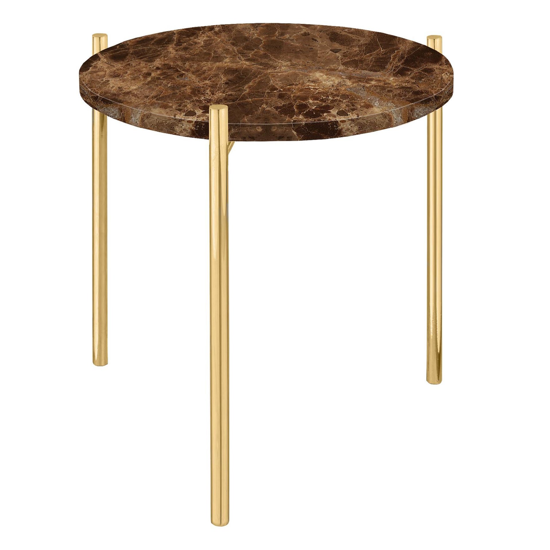 Pair of Brown Marble Gold Side Tables For Sale