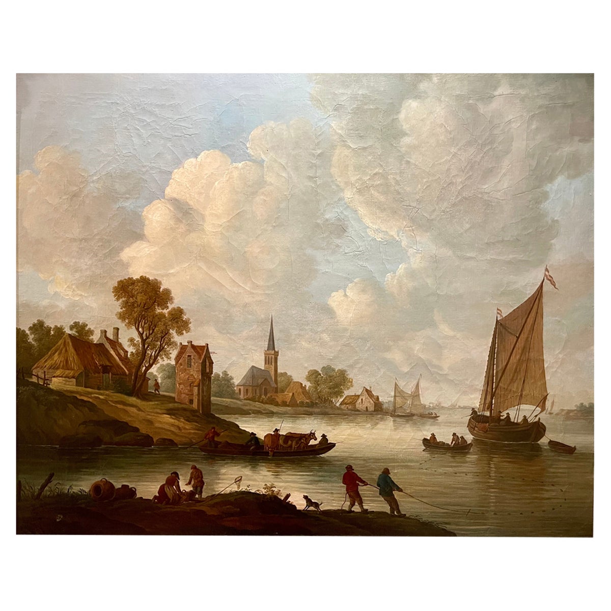 18th Century, Fleming Painting " Fishing Village "