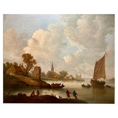 Antique 18th Century, Fleming Painting " Fishing Village "