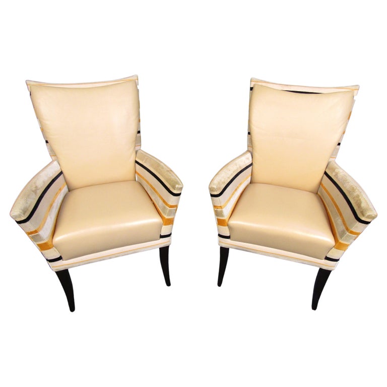 Vintage Style Vinyl and Fabric Lounge Chairs For Sale at 1stDibs