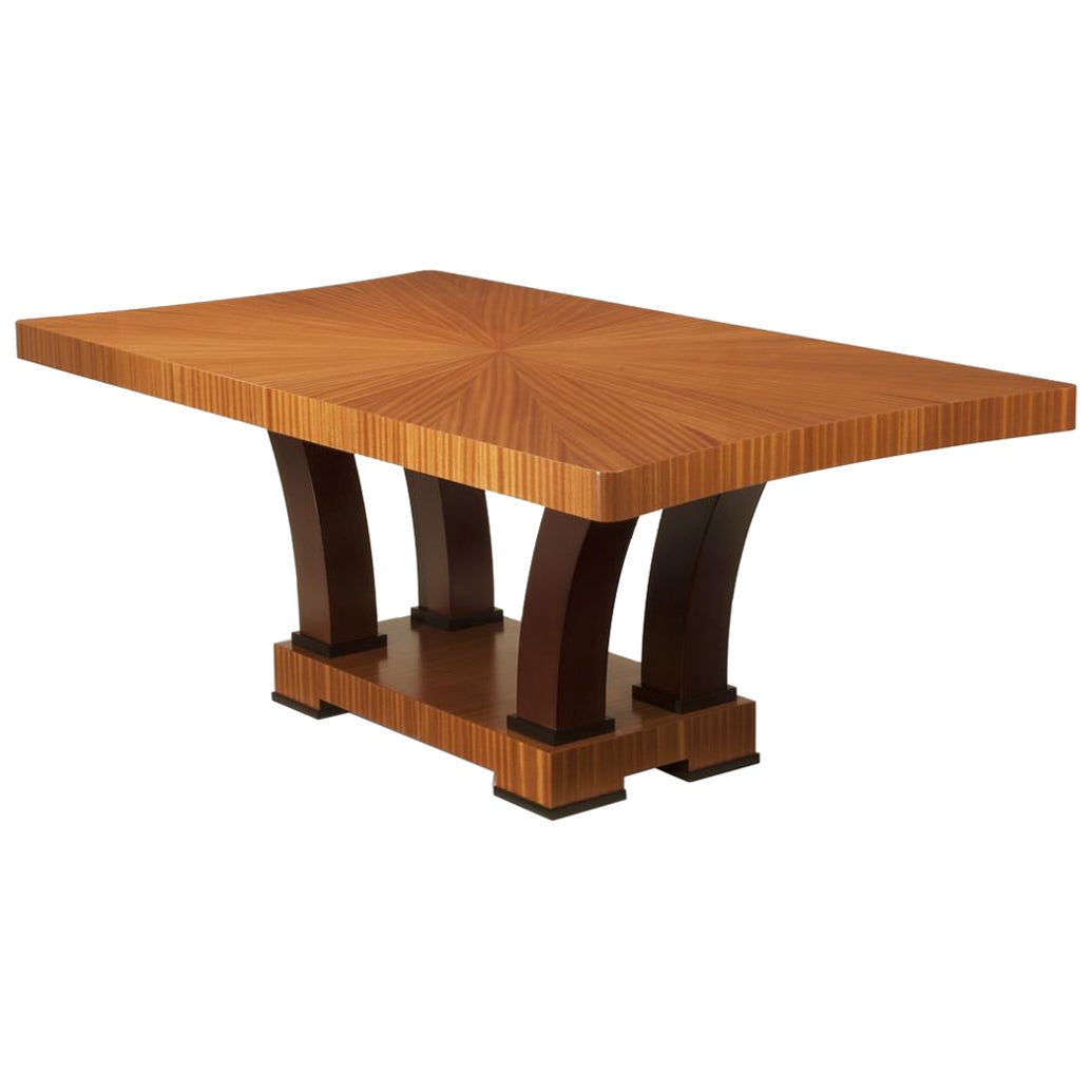 Lotus Dining Table with Starburst Ribbon Sapeli Top and Espresso Legs, 2 Leaves