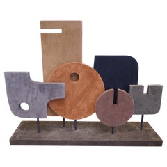 Contemporary Italian Suede and Bronze Abstract Shape Sculpture