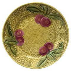 German Majolica Cherries Plate, Circa 1900