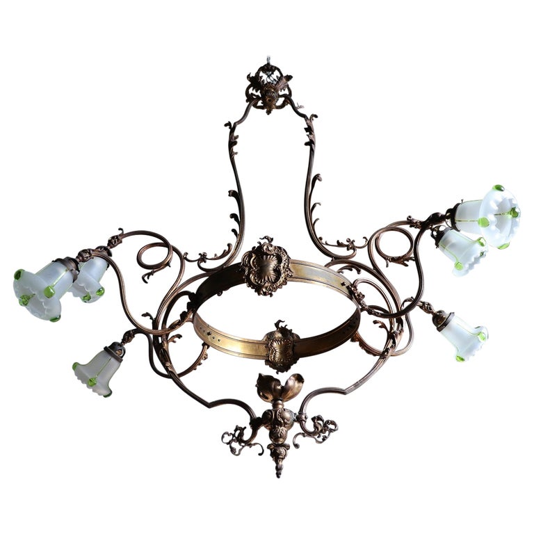 Beautiful Art Nouveau Italian Bronze Antique Chandelier For Sale at 1stDibs