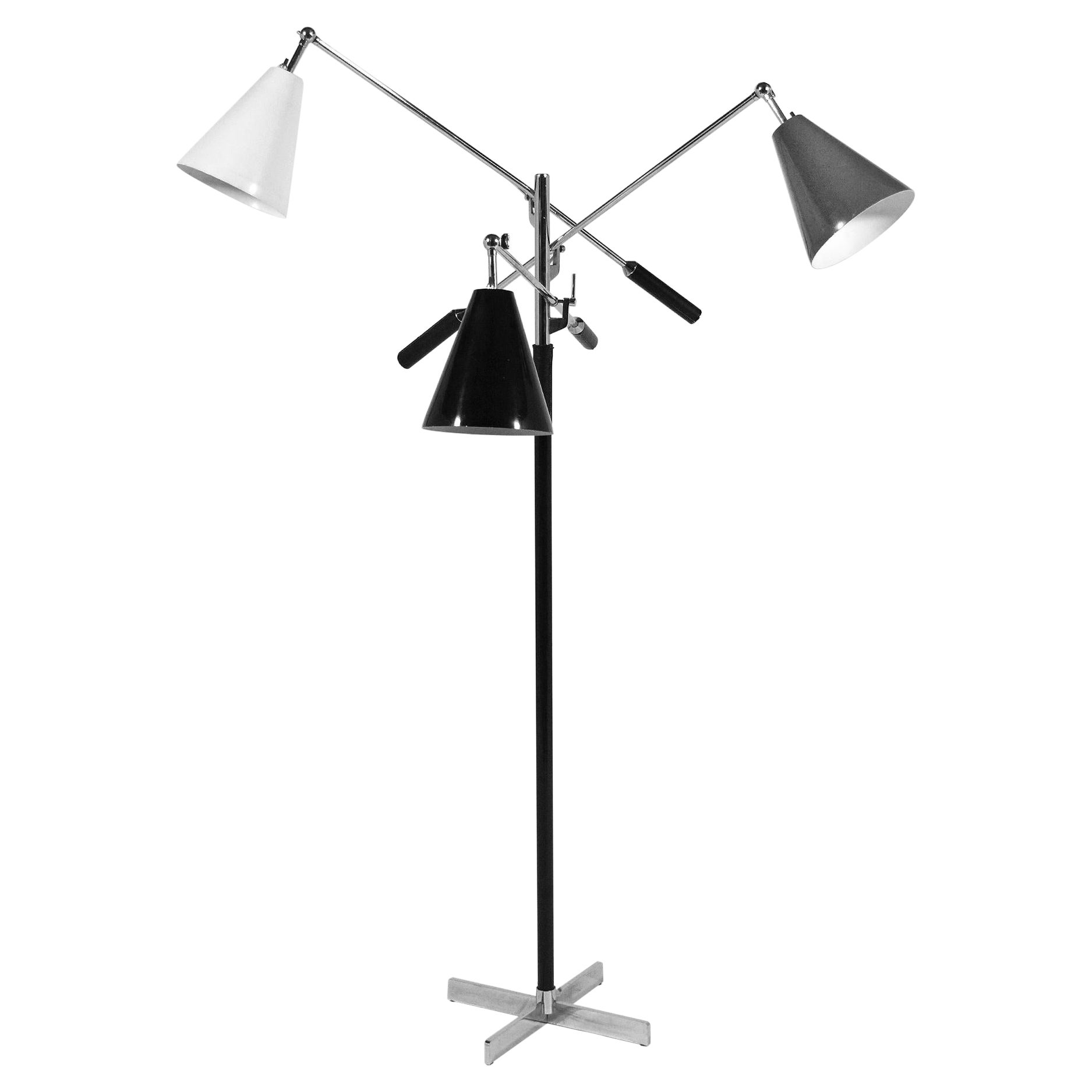 Italian Triennale Three-Arm Floor Lamp with X Base For Sale