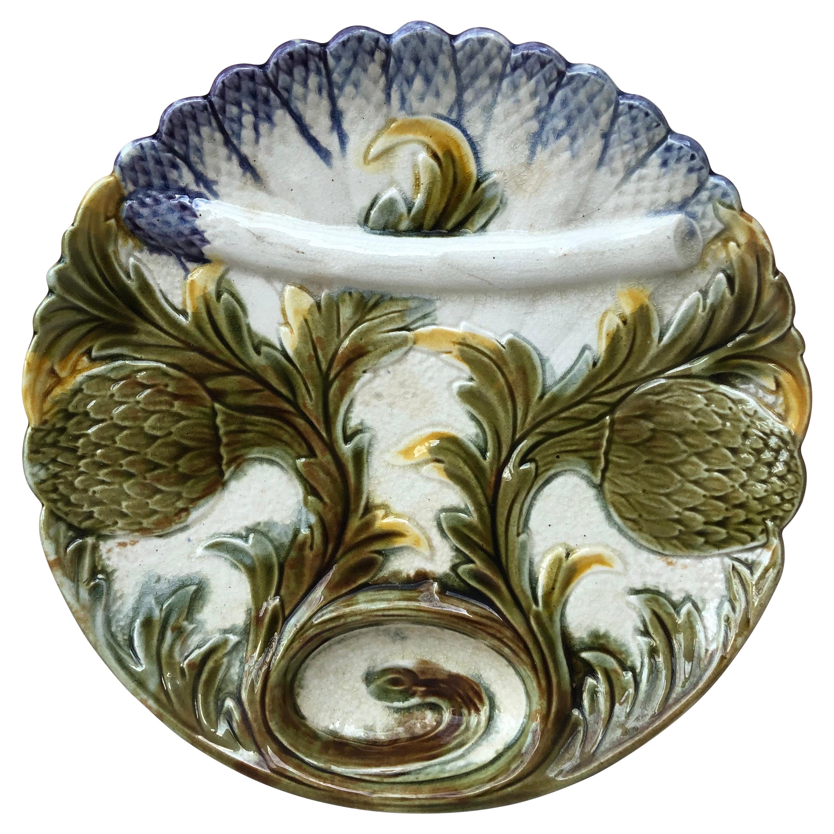 French Majolica Asparagus Plate Orchies, circa 1890 For Sale
