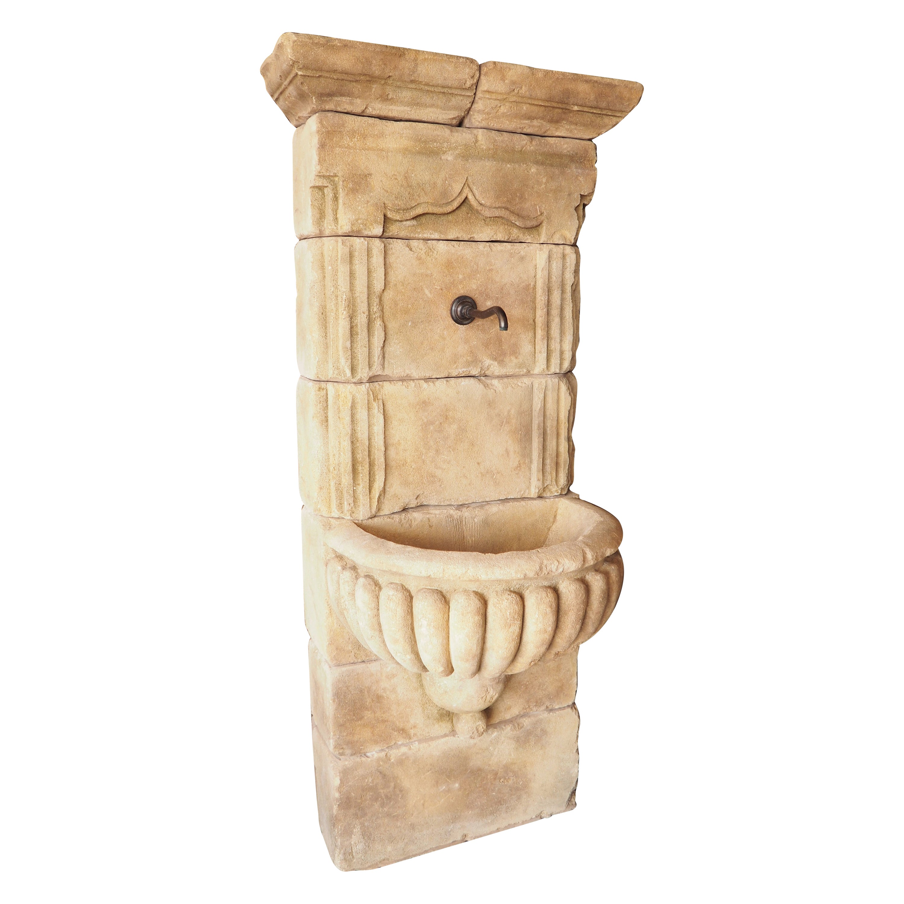"La Nimoise" Carved Limestone Wall Fountain from Provence, France