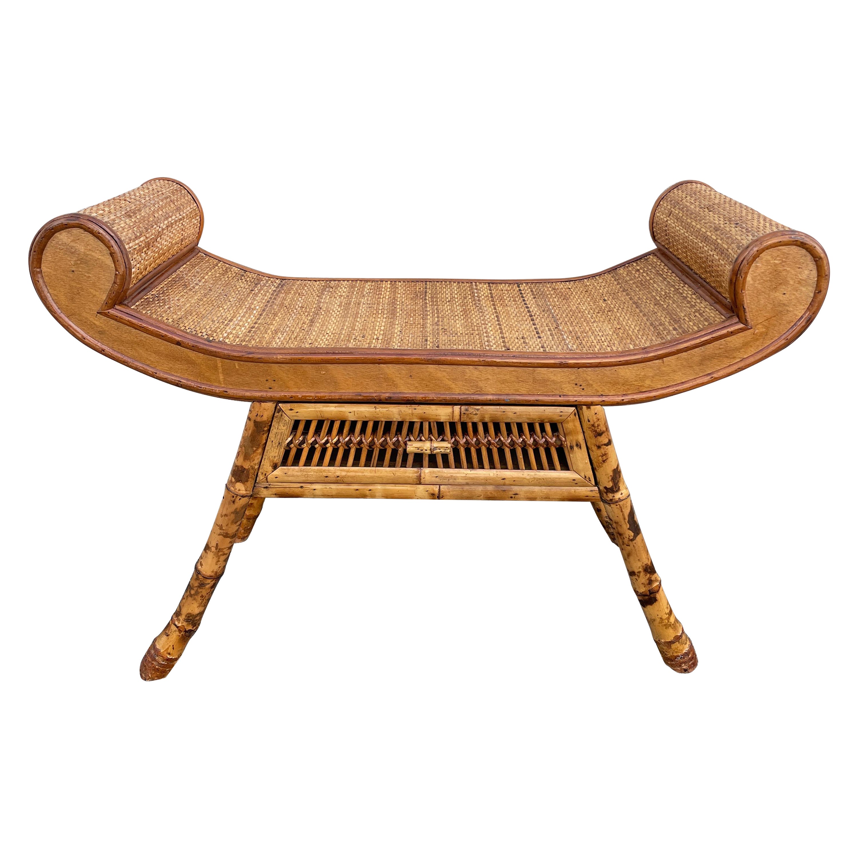 Burnt Bamboo Chinoiserie Style Bench