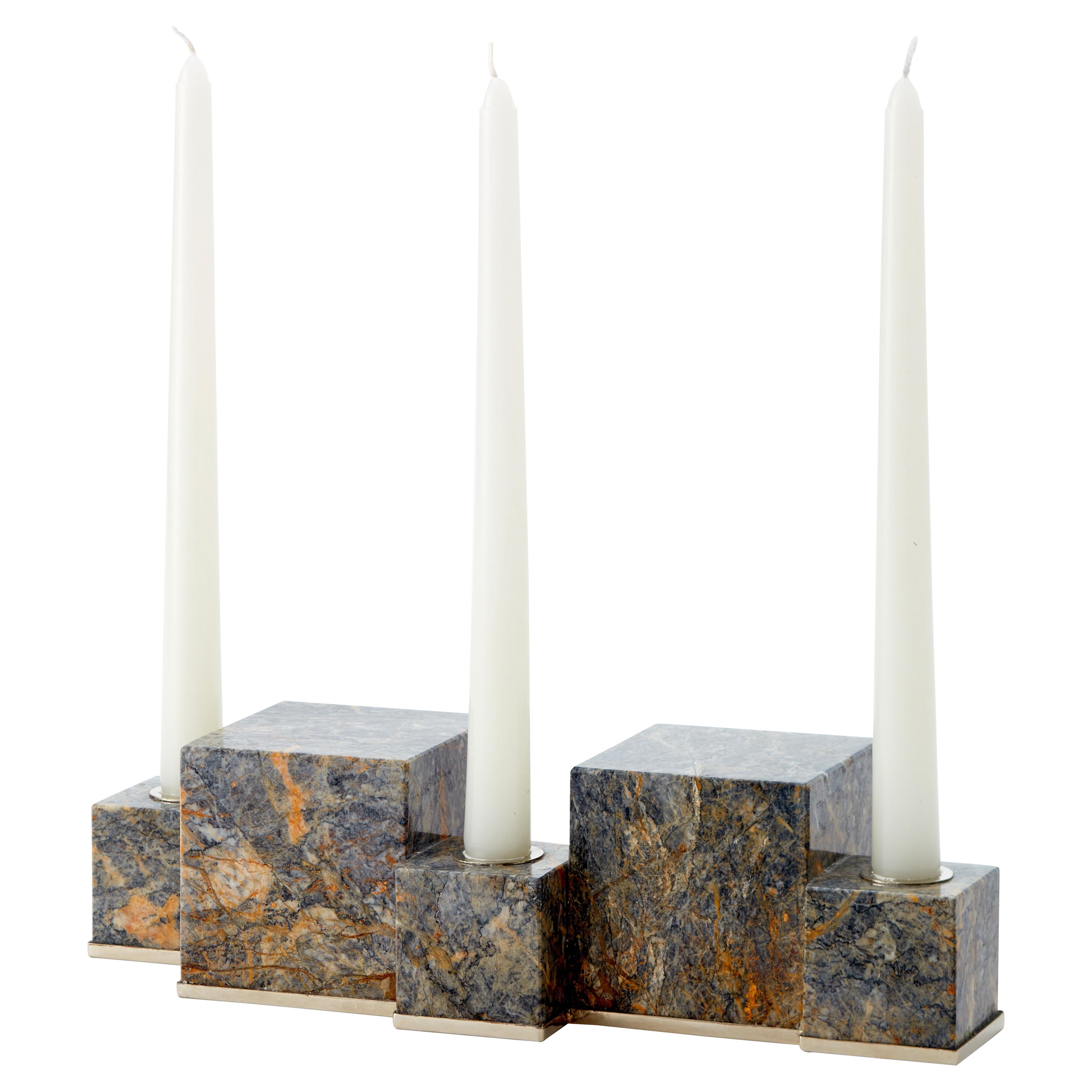 Vertigo Flat 3 Candles Black Onyx Stone Candleholder For Sale