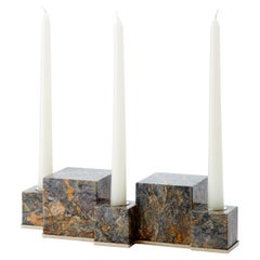 Kerzenhalter mit flachen 3 Kerzen aus schwarzem Onyx und Stein von Vertigo
