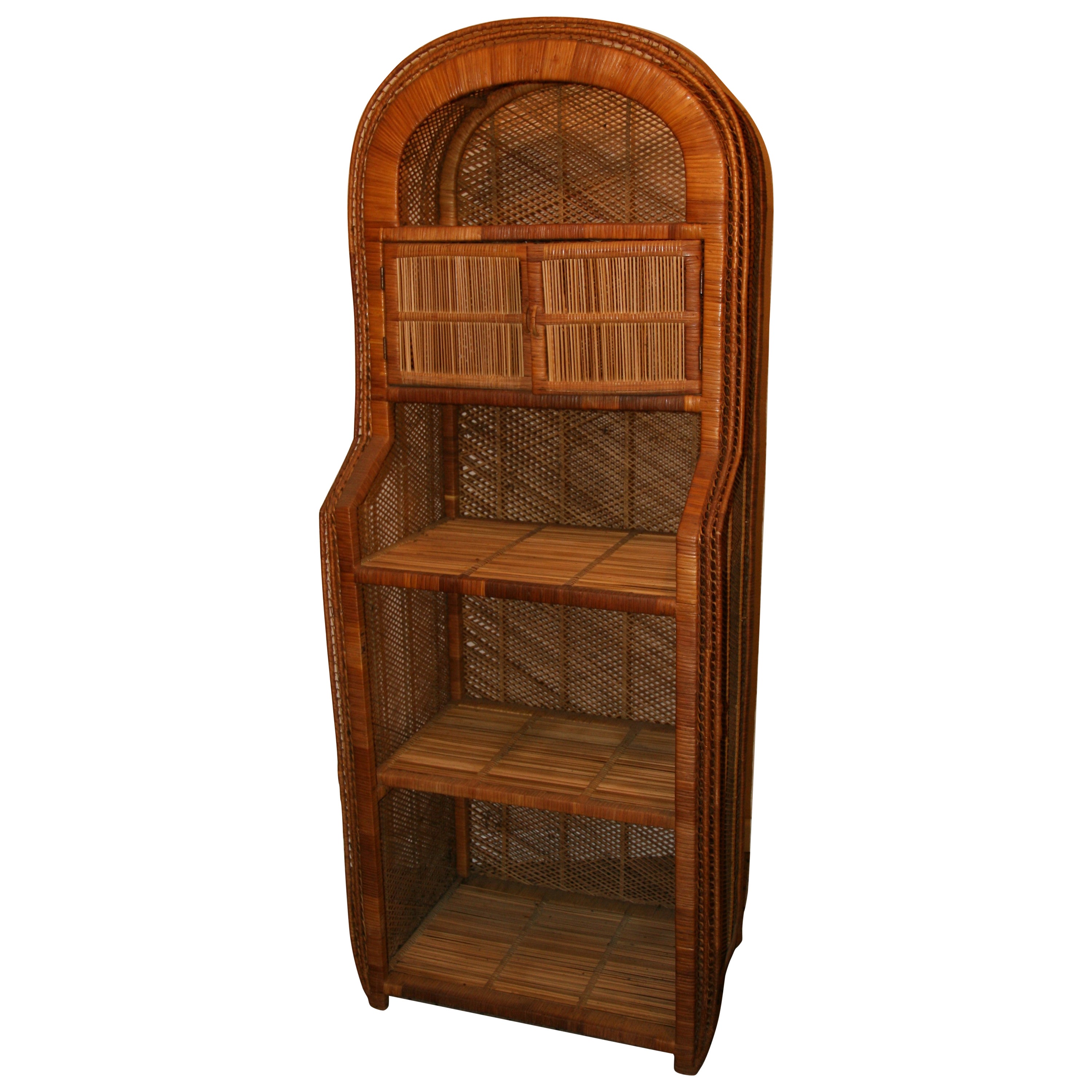 Round Top Reed and Wicker Etagere For Sale