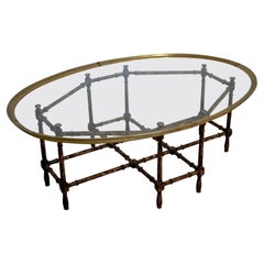 Baker Chippendale Asian Style Bamboo Glass & Brass Coffee Table