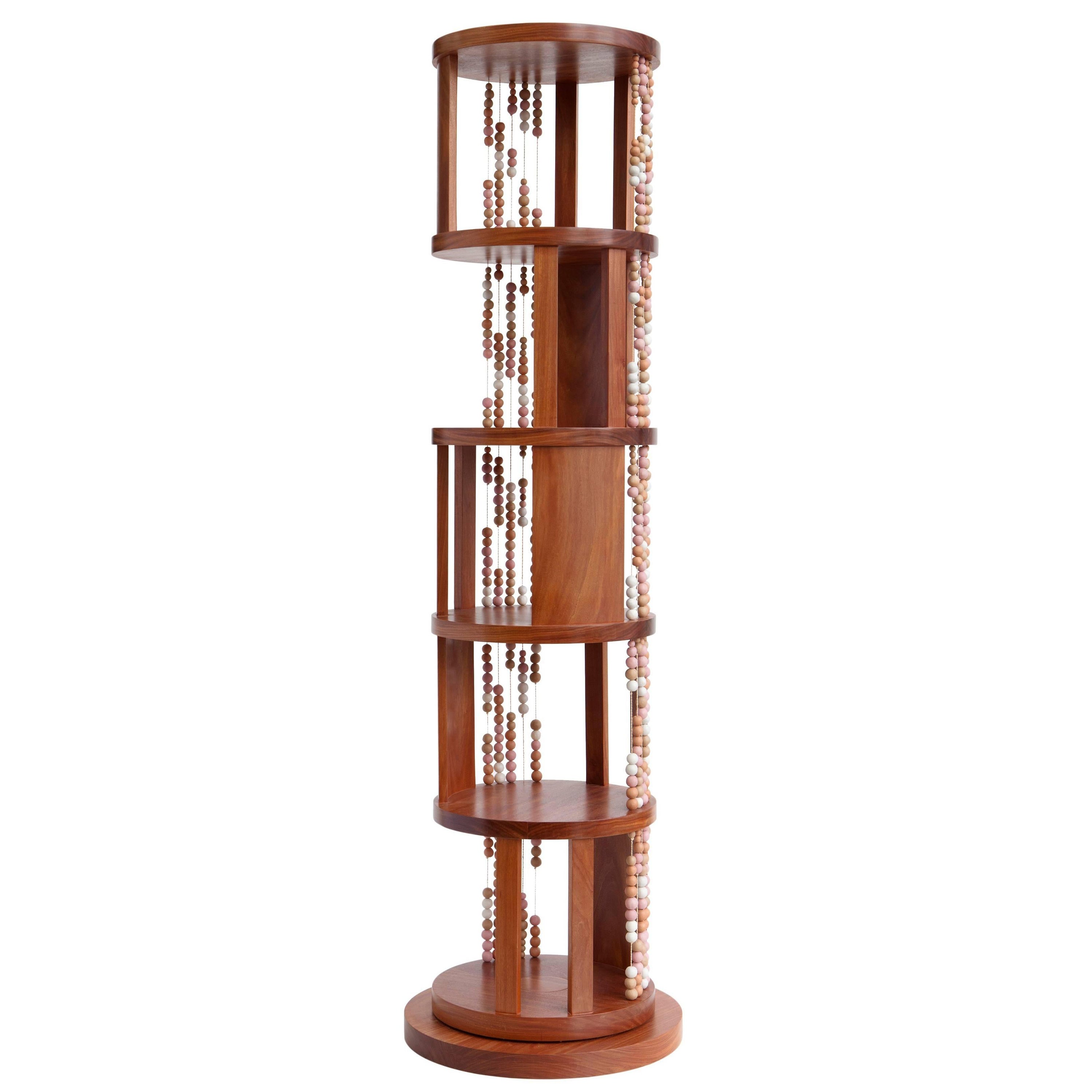 Contas Round Swivel Bookcase in Cabreuva wood - With artisans from Brazil