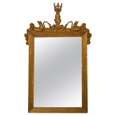 Gilded Wood Wall Mirror with Swan & Cloud Decoration