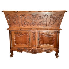 Used French Provincial Carved Walnut Petrin Dough Bin Table, Circa 1900