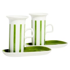 Rare Japanese Mid Century Green Striped Expresso Set of Two