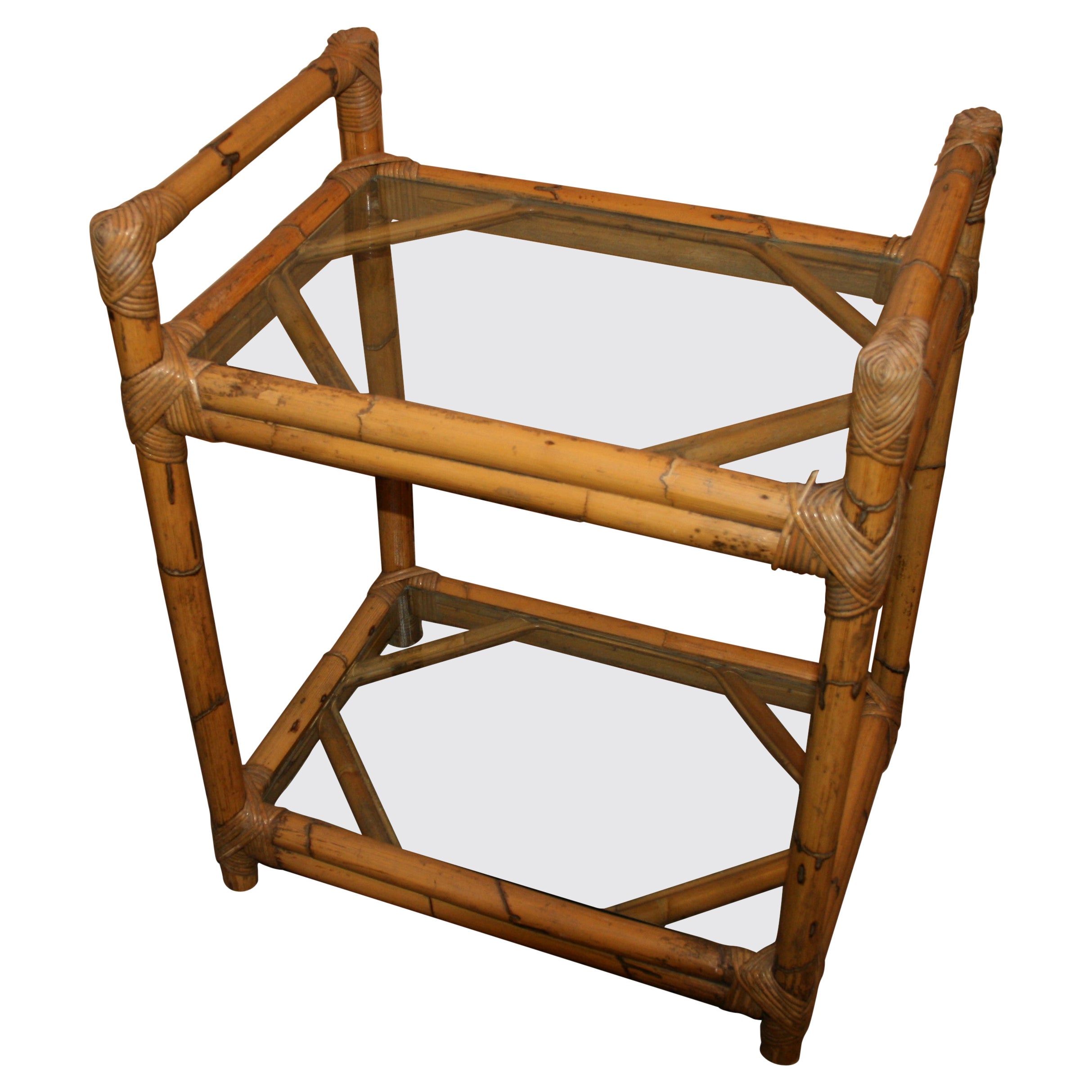 Two Level Bamboo and Glass Bar Cart