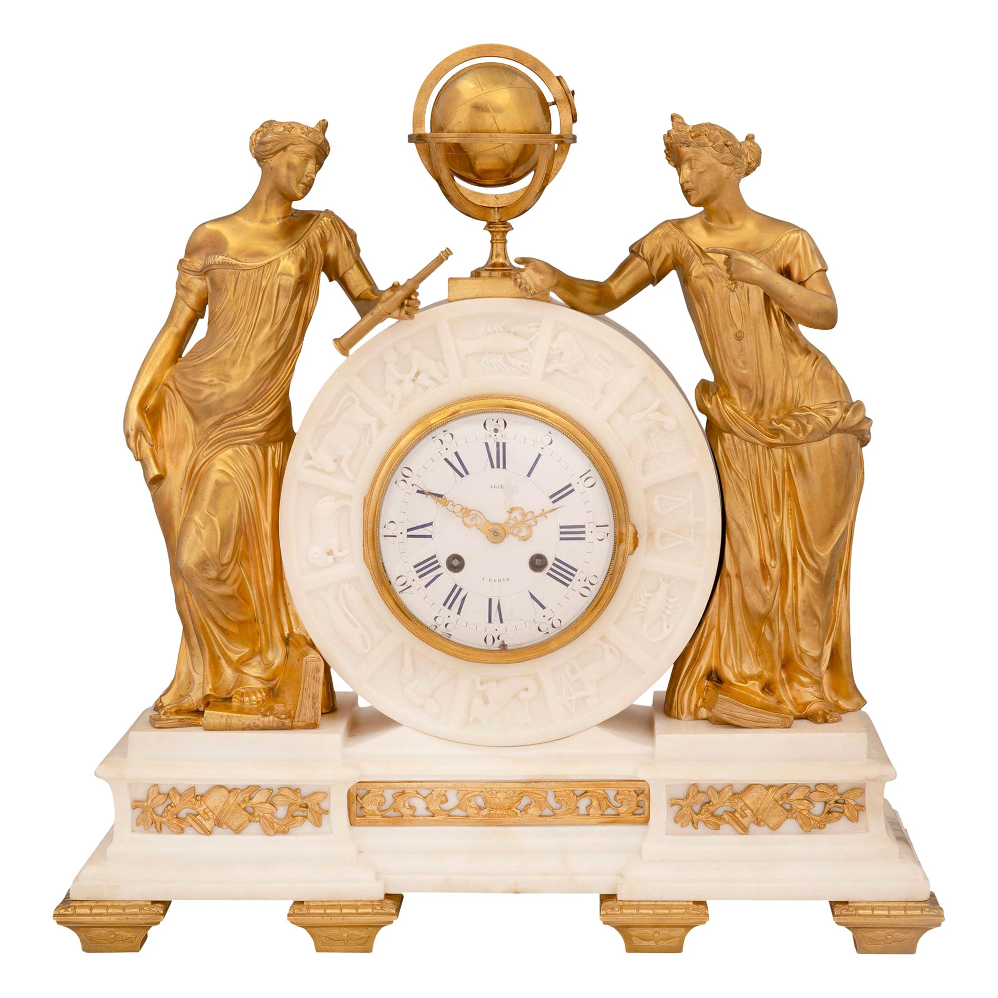 French 19th Century Louis XVI Style Marble and Ormolu Clock, by Alix À, Paris For Sale