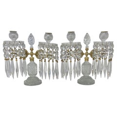 Pair Antique French Baccarat Crystal and Gold Bronze Candelabra, Circa 1860