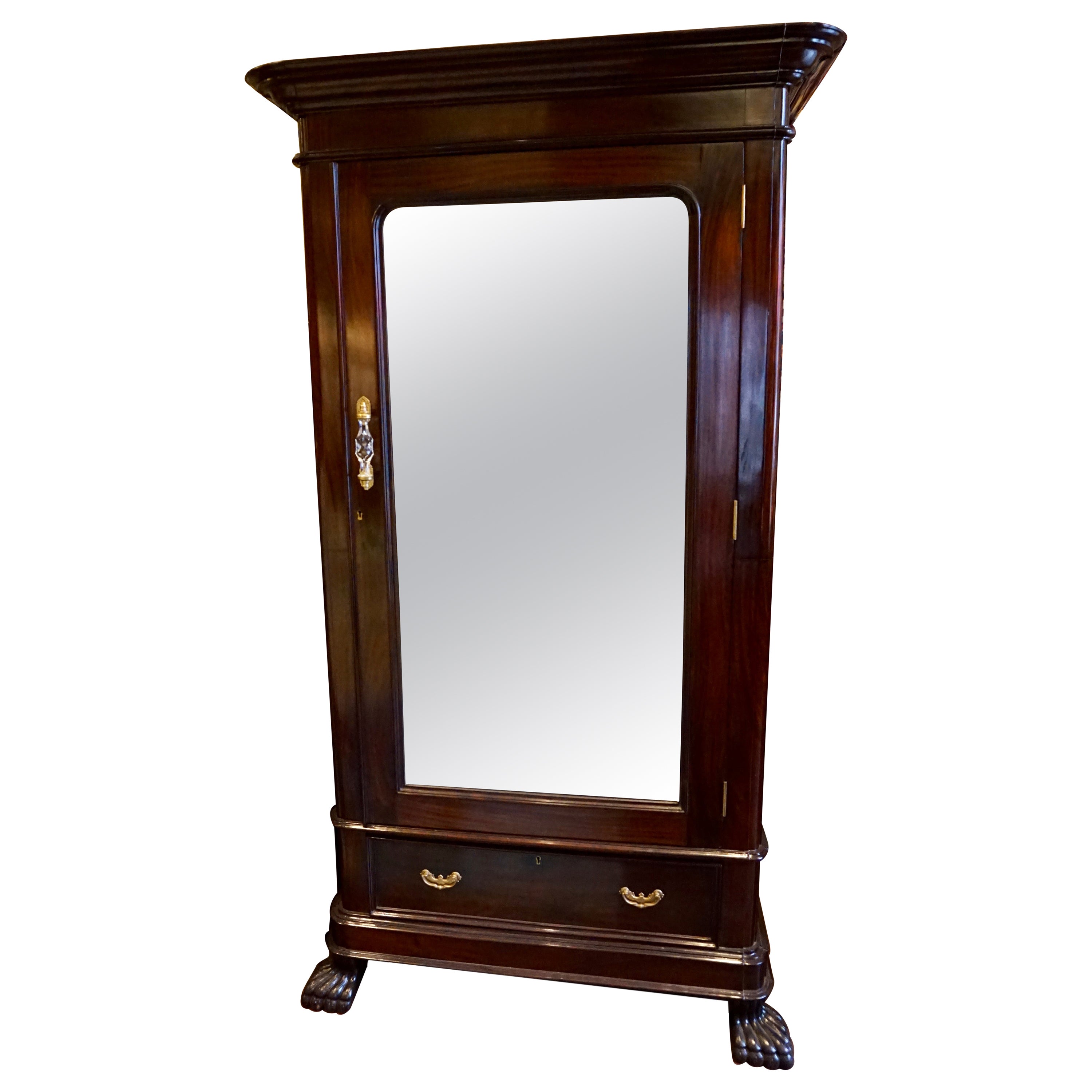 Colonial Solid Rosewood Hand Carved Campaign Armoire with Mirror & Brass Work For Sale