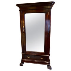 Colonial Solid Rosewood Hand Carved Campaign Armoire with Mirror & Brass Work