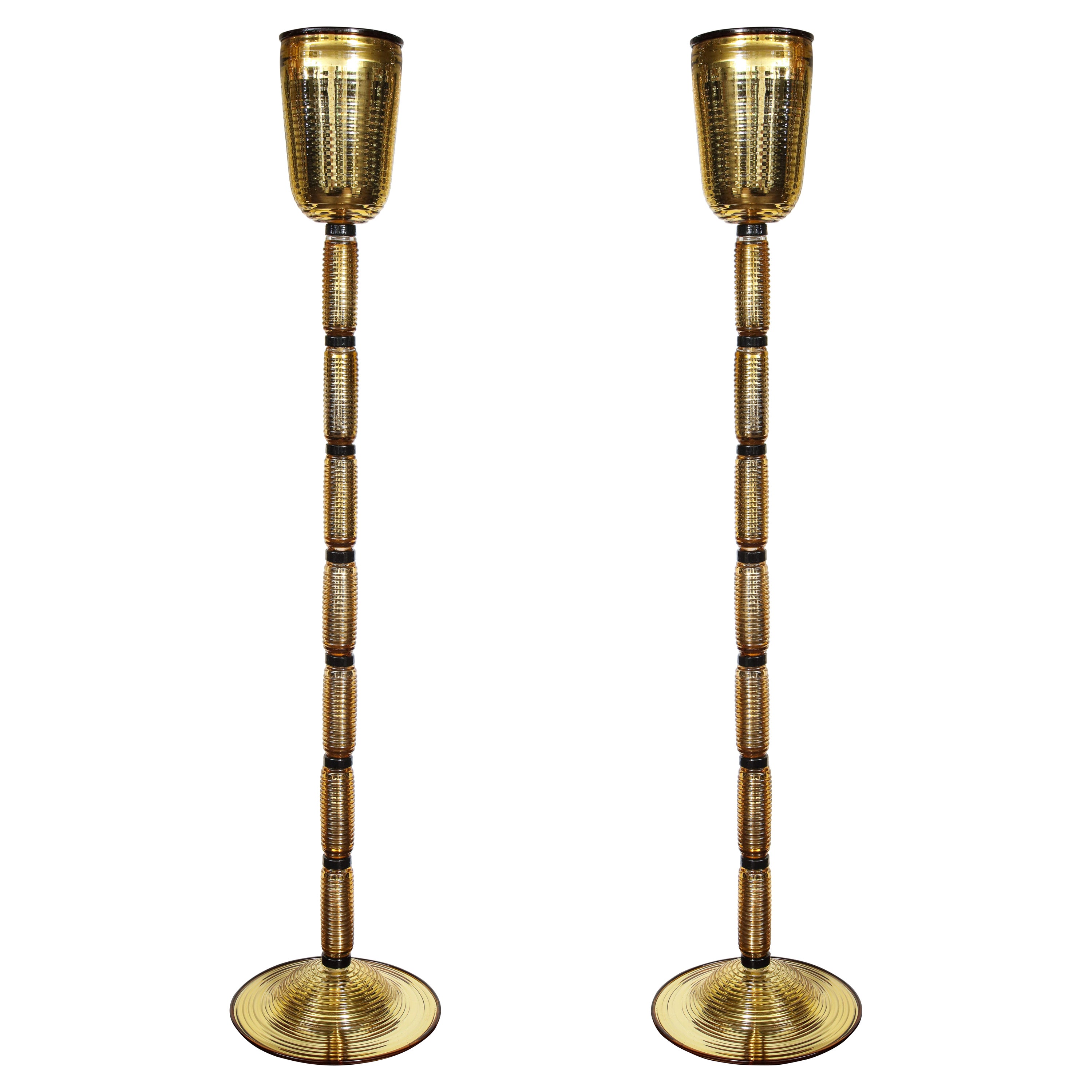 Pair of Gold and Black Opaque Murano Glass Floor Lamps