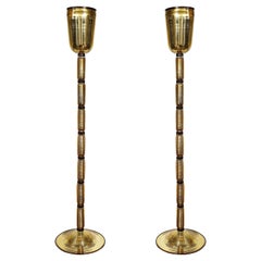 Custom Pair of Gold and Black Opaque Murano Glass Floor Lamps