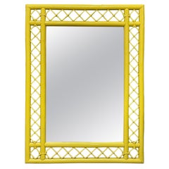 Rattan Fretwork Wall Mirror in Yellow Lacquer