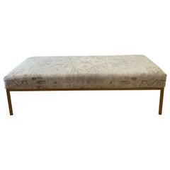 Custom Vintage Turkish Wool Rug Ottoman with Iron Frame