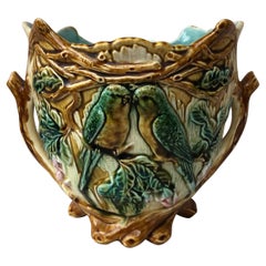 19th Century French Majolica Parakeets Cachepot Onnaing