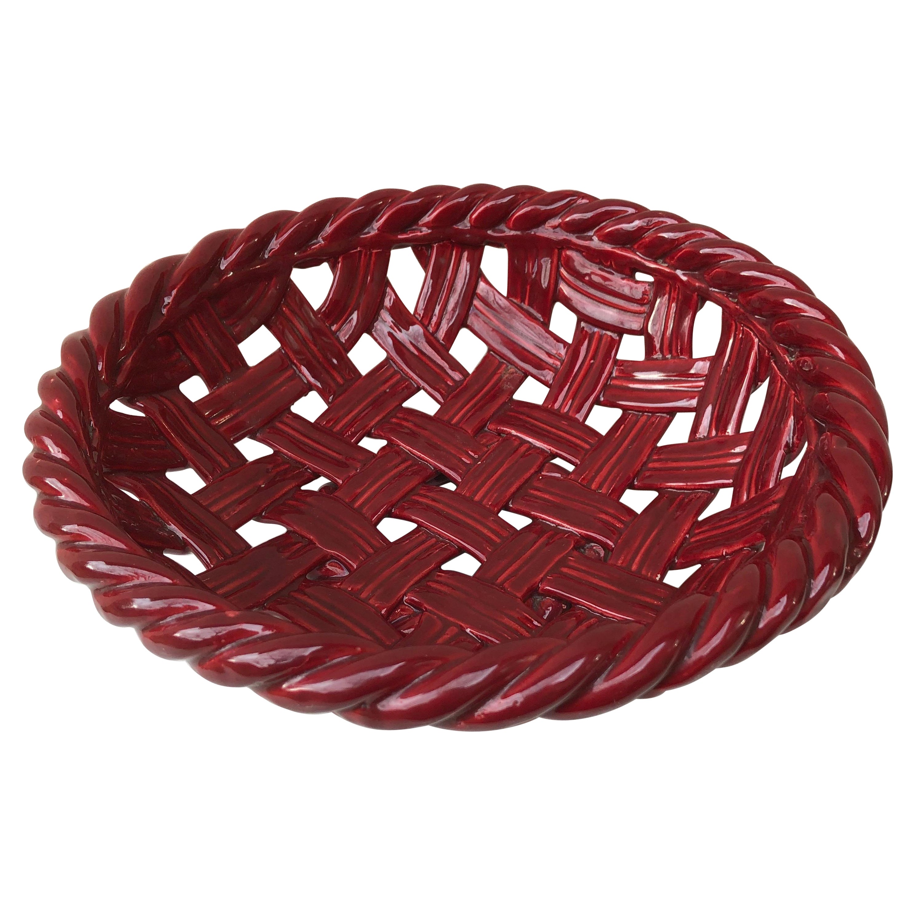 Large Red French Bowl or Basket Vallauris circa 1950 For Sale