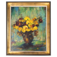 Mid-Century French Impressionist Floral Still Life Oil Painting