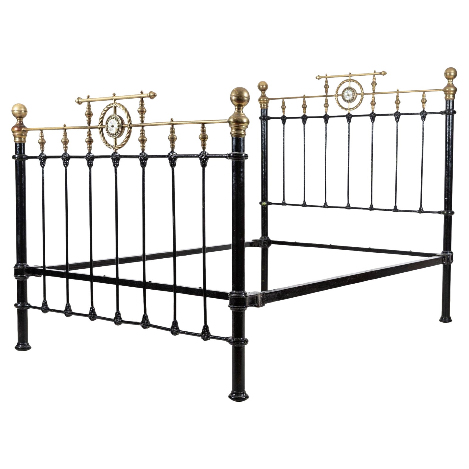 19thC English Brass & Iron Double Brass Bed Frame For Sale