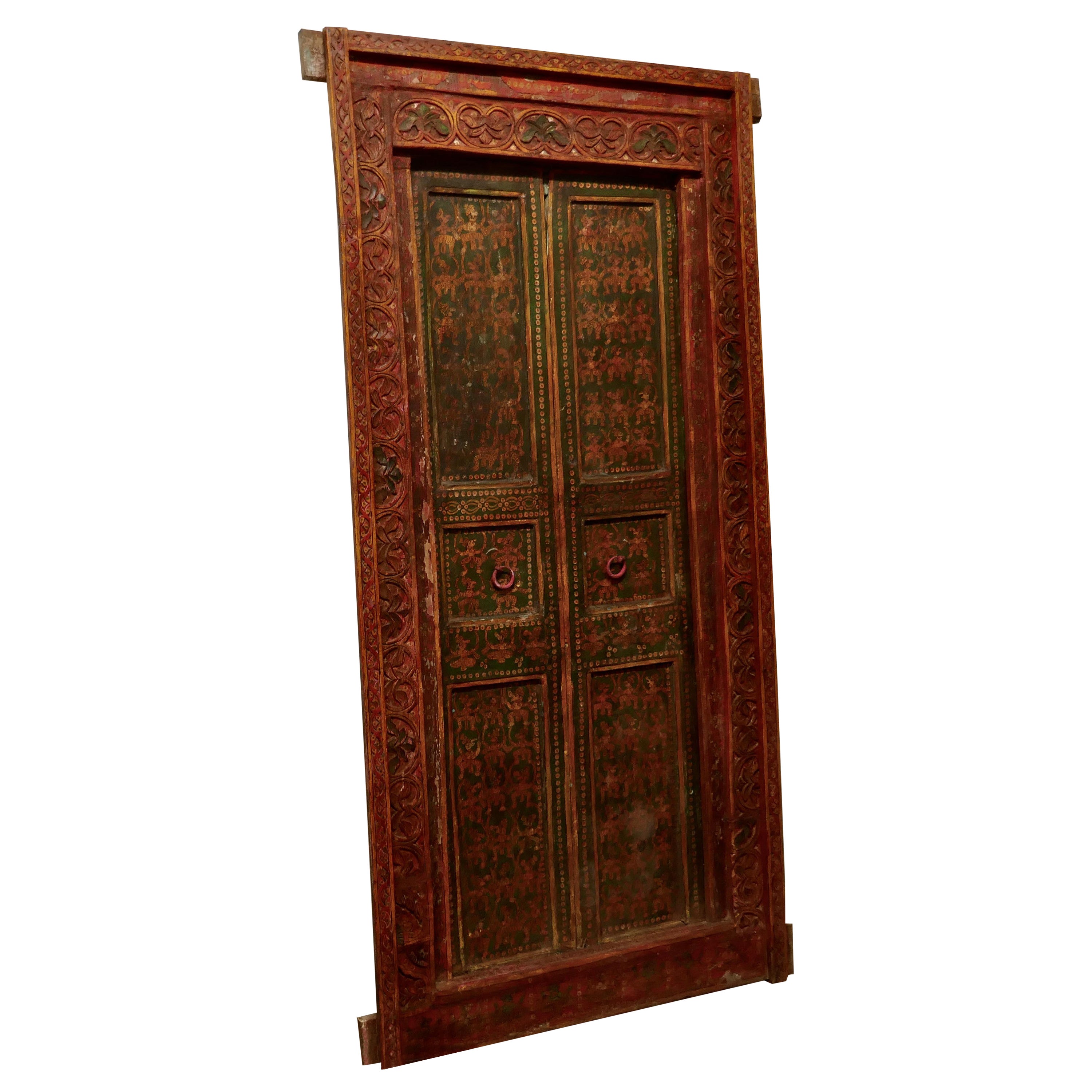 Anglo Indian Painted Doors in Original Frame, Wall Art For Sale
