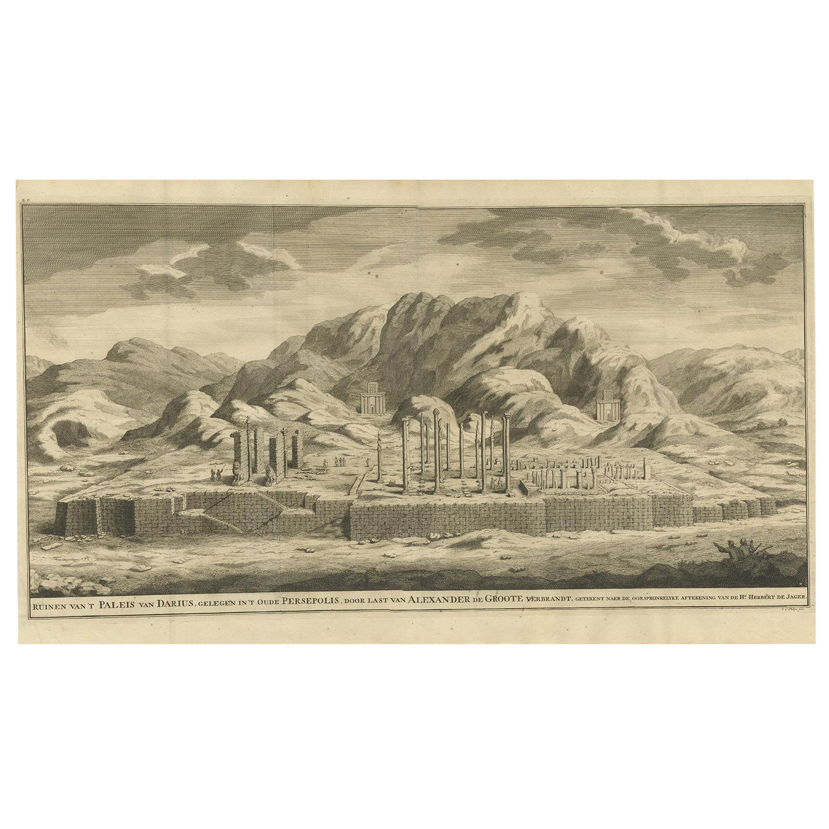Antique Engraving of Persepolis, a City Sacked by Alexander the Great, 1726 For Sale