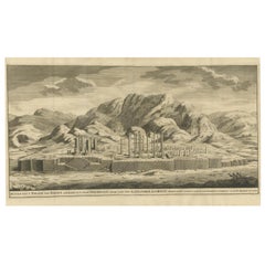 Grabado antiguo de Persépolis, ciudad saqueada por Alejandro Magno, 1726