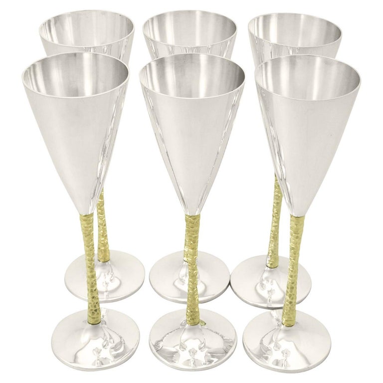 1978 Sterling Silver Champagne Flutes Set of Six For Sale