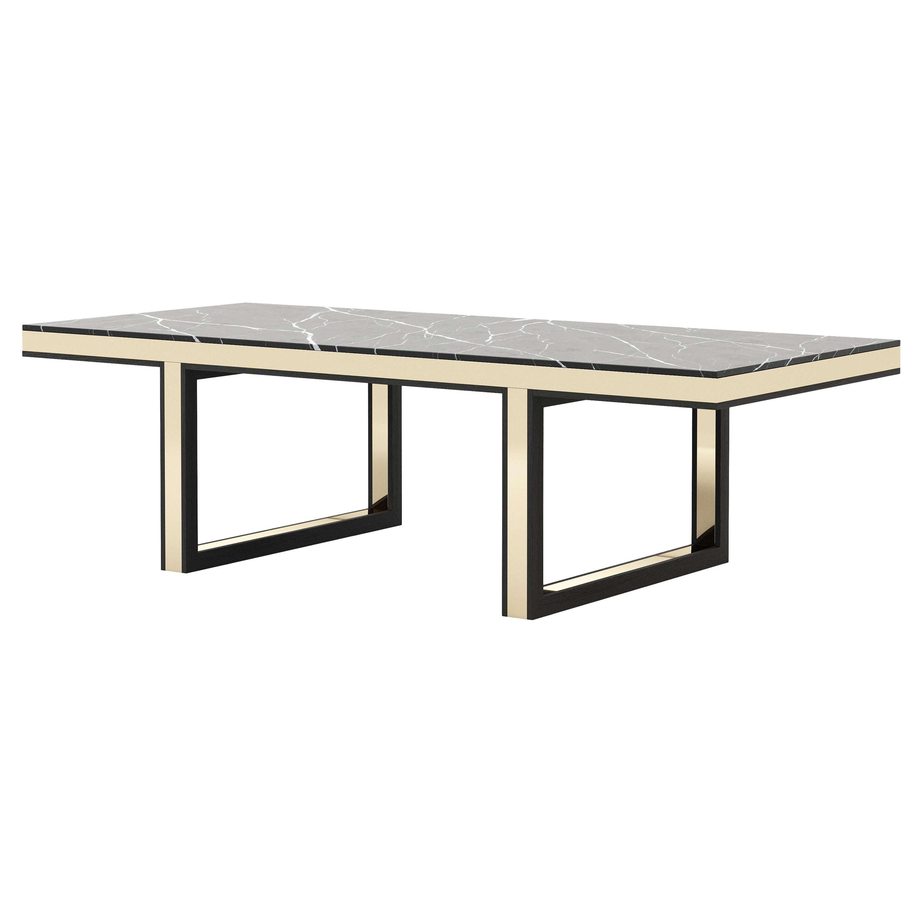 Modern Dining table in marble and wood veneer (made to order) For Sale