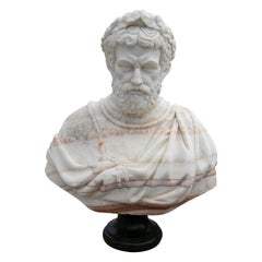 Spanish Hand Carved Red Veined Honey Onyx & White Marble Roman Emperor Bust