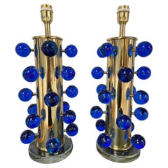 Pair of Murano Lamps with Blue Buttons, Alberto Dona, 1980