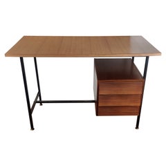 1960s Italian Midcentury Metal Cross Bar Wood & Brass Small Desk Writing Table