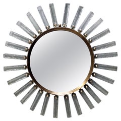 One-of-a-Kind Sun Shaped Hammered Glass and Brass Wall Mirror by Enzio Wenk