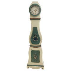 Antique Mora Clock Swedish 1800s Sage Green Folk Art Detail Country Style